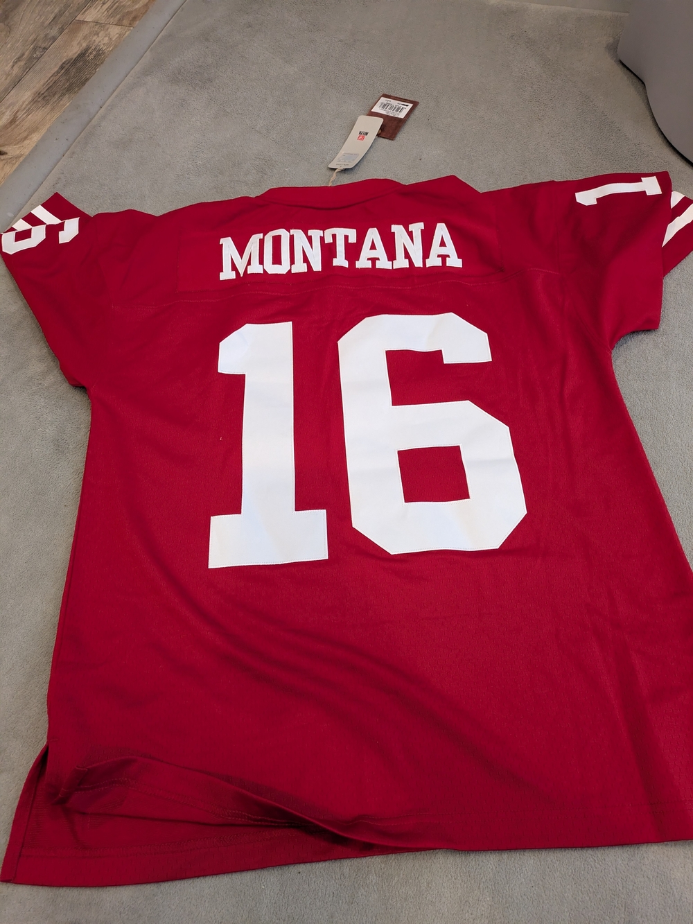 Mitchell & Ness Red Throwback Number 16 Football Jersey